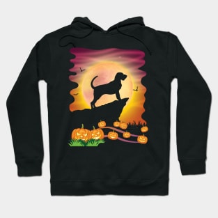 Bloodhound Dog On Mountain & Moon Pumpkins Bat Halloween Day Hoodie